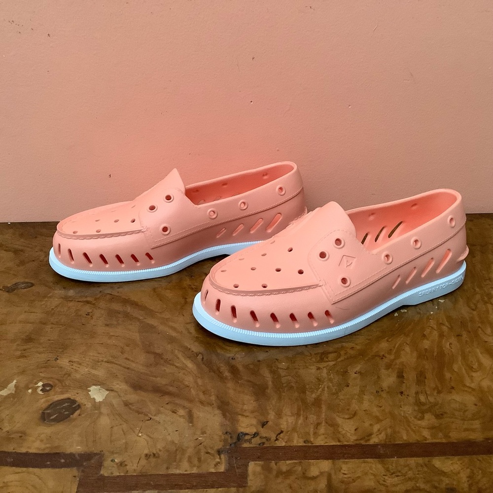 Sperry Peach Loafers with White Soles